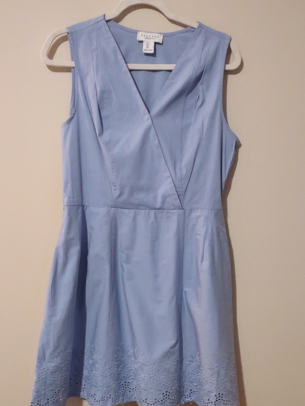 NWOT Calypso St. Barth Light Blue Sleeveless Lace Hem Dress Size Large